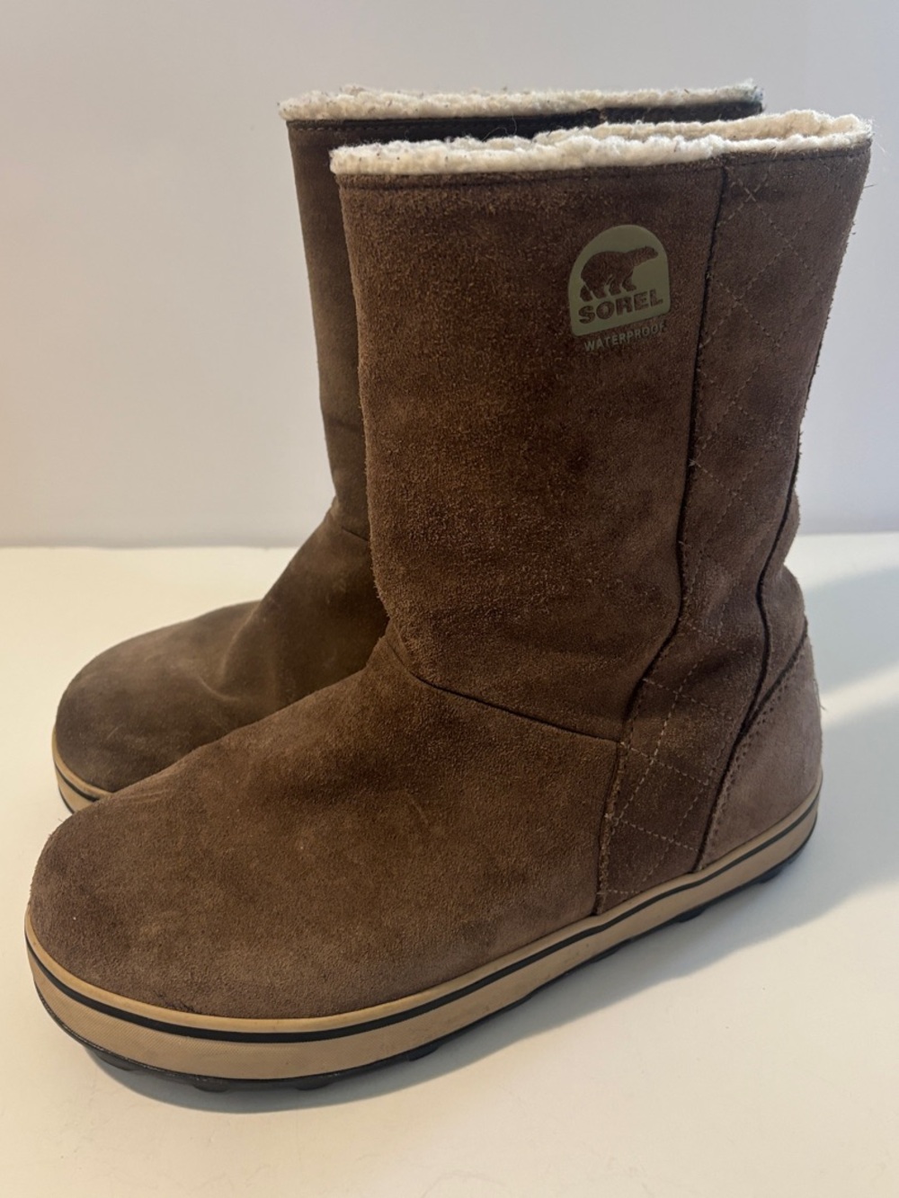 Sorel Brown Suede Mid-Calf Waterproof Boots with Cream Lining